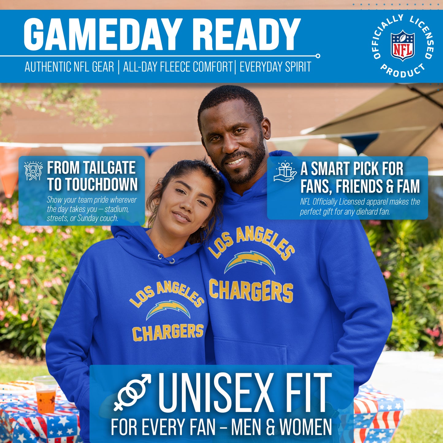 Los Angeles Chargers NFL Adult Gameday Hooded Sweatshirt - Royal