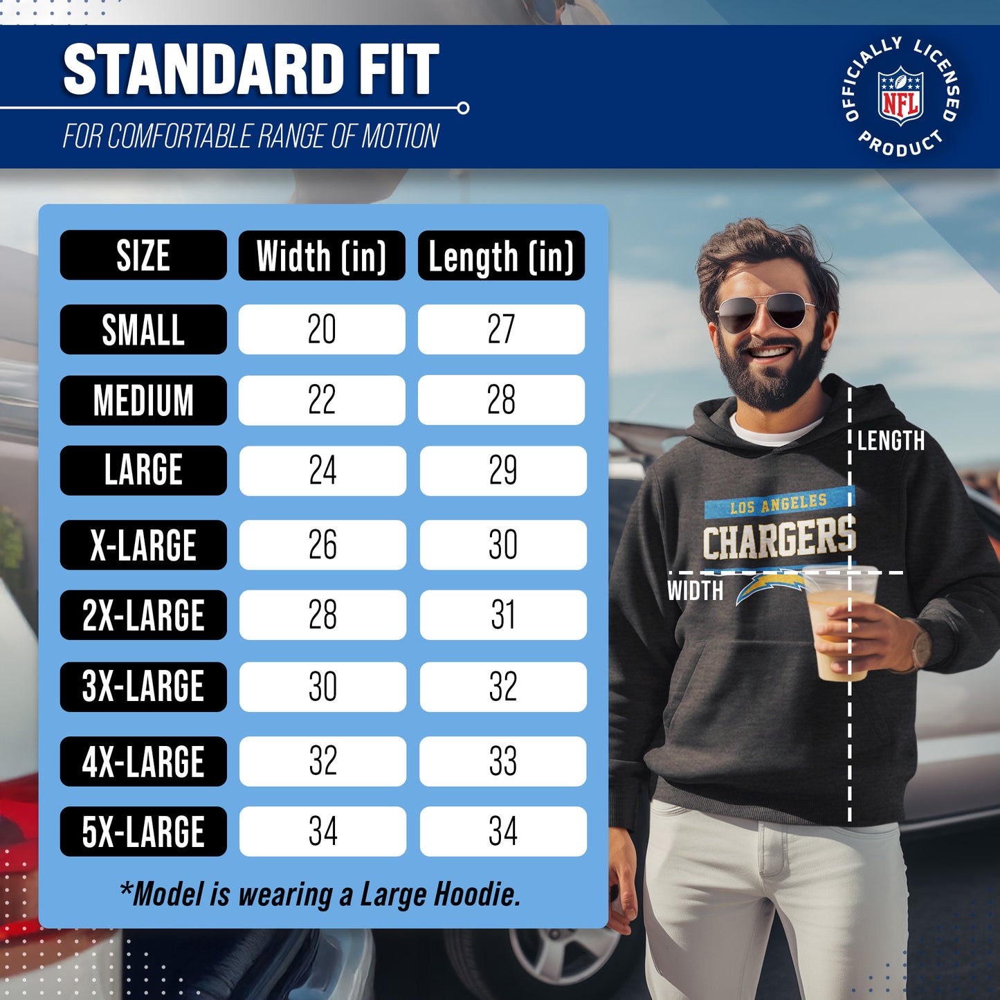 Los Angeles Chargers NFL Adult Gameday Charcoal Hooded Sweatshirt - Charcoal