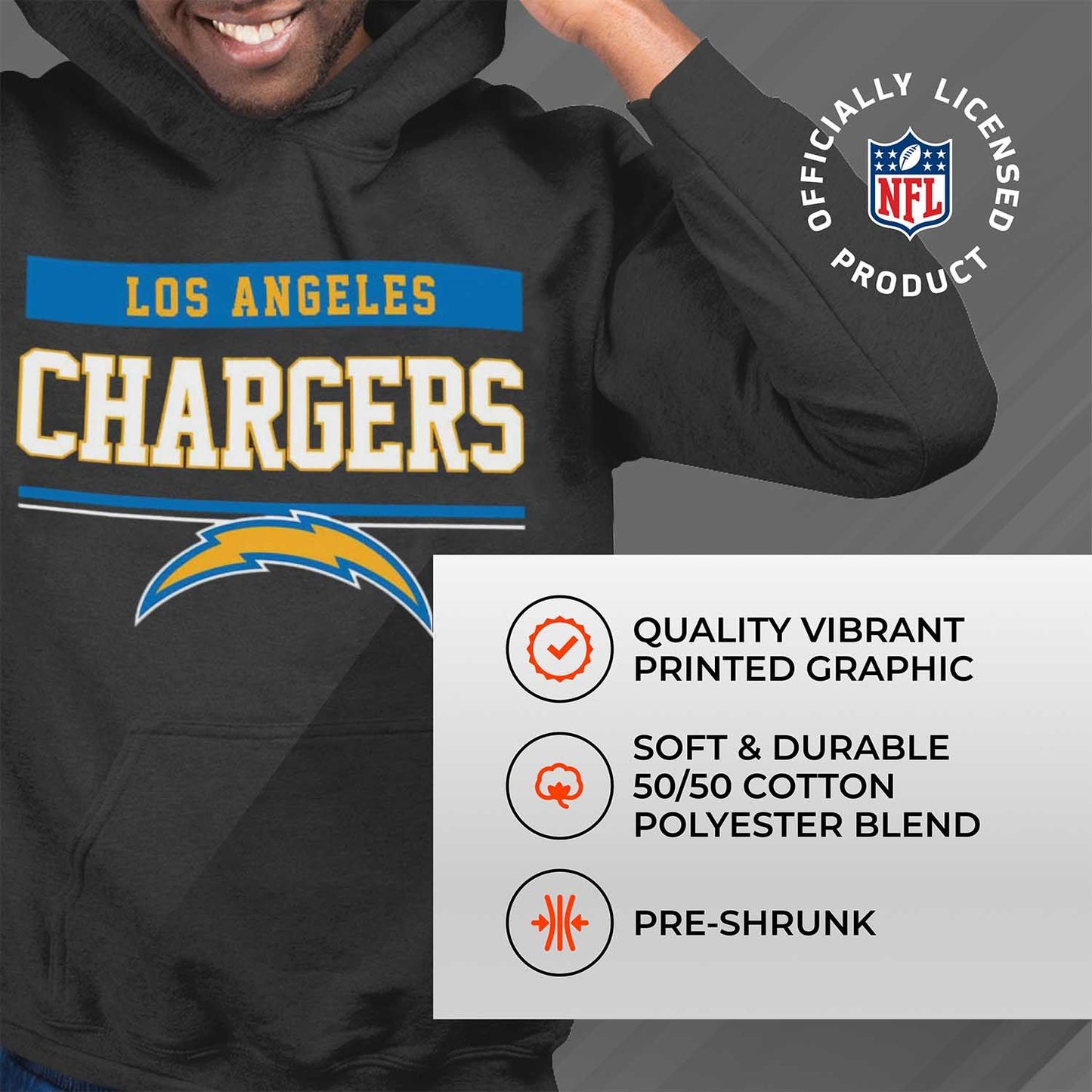 Los Angeles Chargers NFL Adult Gameday Charcoal Hooded Sweatshirt - Charcoal