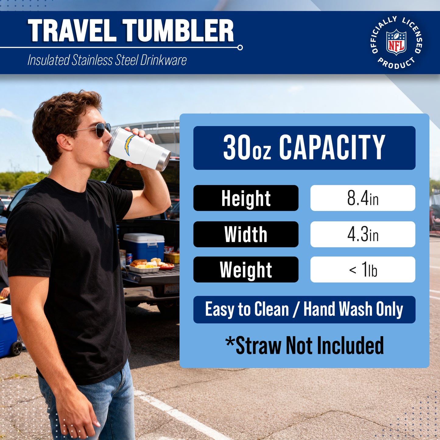 Los Angeles Chargers NFL 30oz Gameday Stainless Steel Tumbler - White