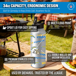 Los Angeles Chargers NFL 34oz Quencher Stainless Steel Insulated Water Bottle - White