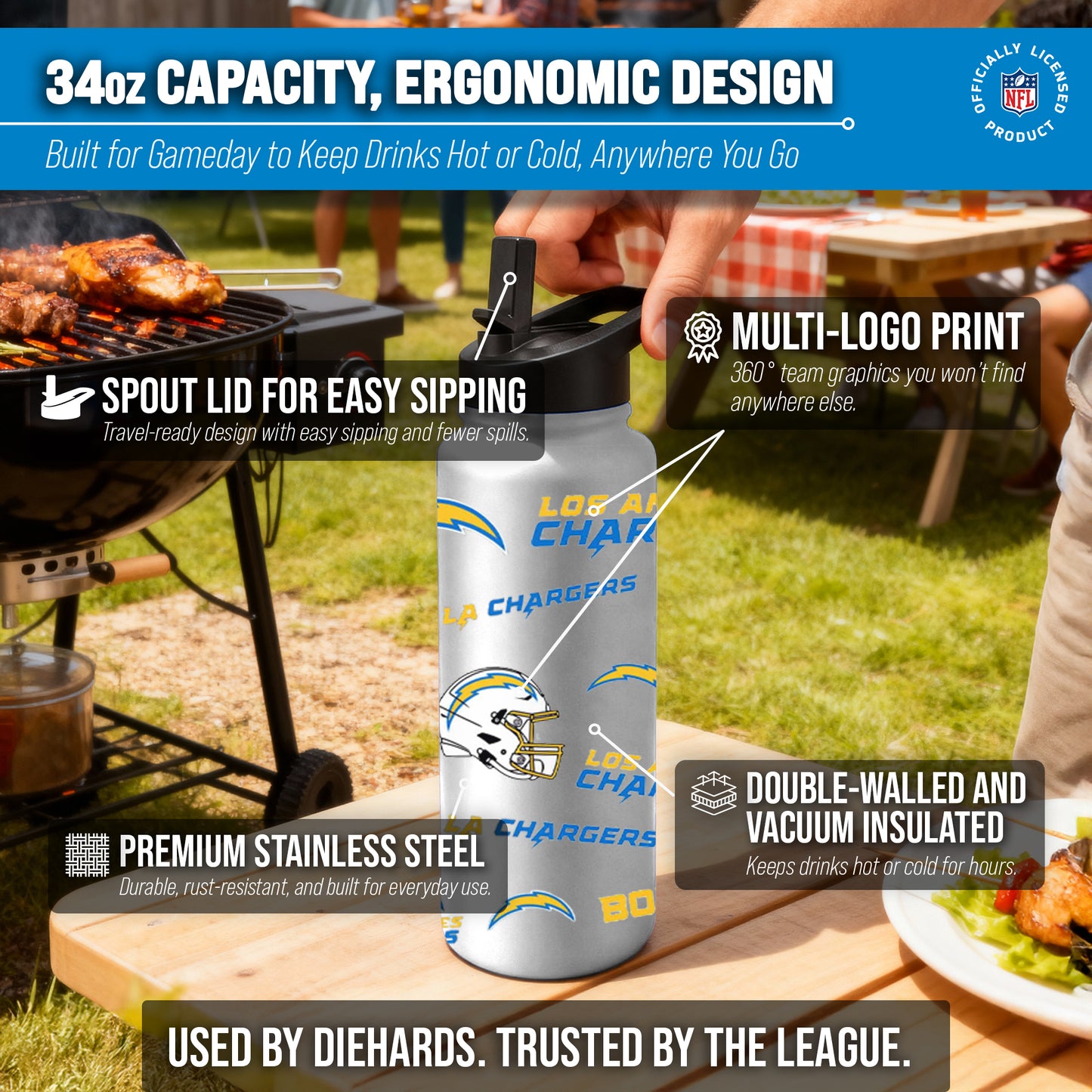 Los Angeles Chargers NFL 34Oz Native Quencher Water Bottle - White