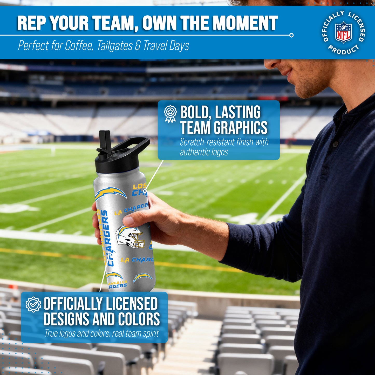 Los Angeles Chargers NFL 34Oz Native Quencher Water Bottle - White