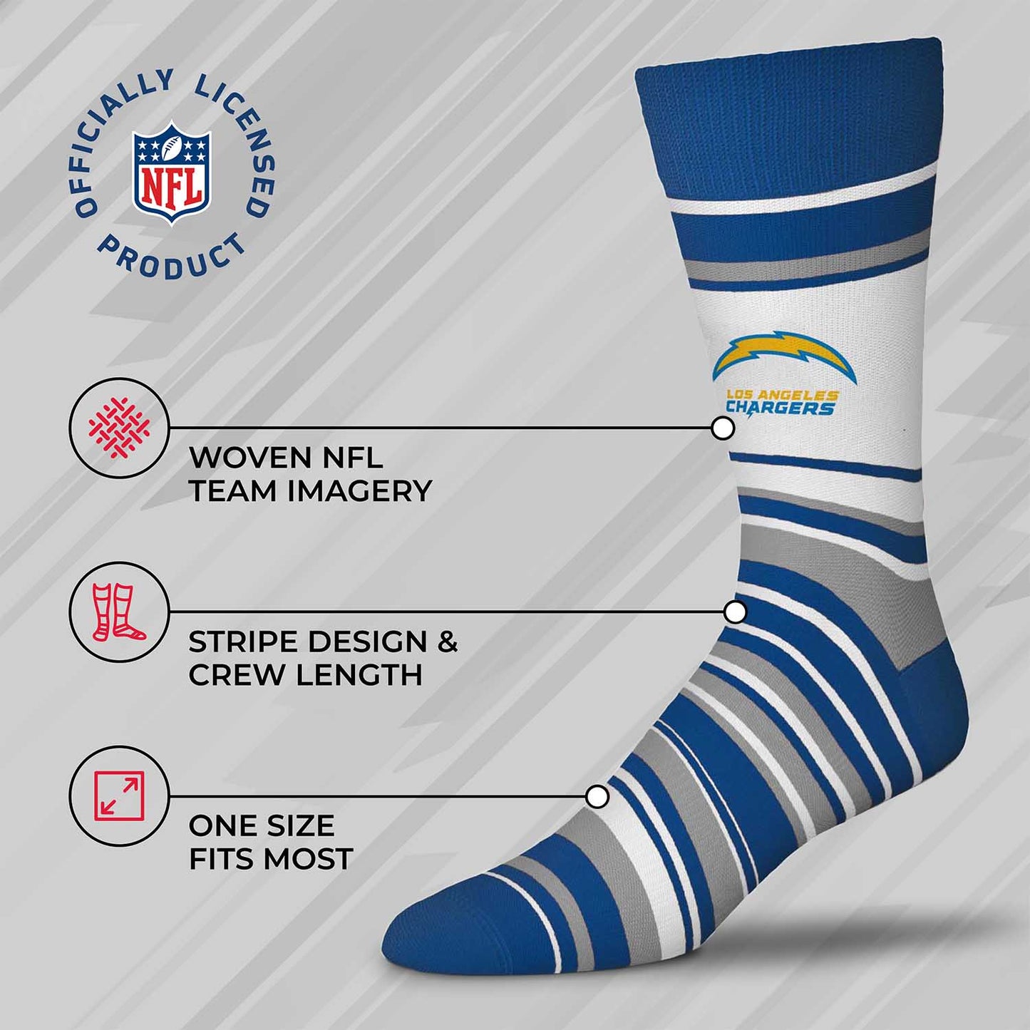 Los Angeles Chargers NFL Adult Striped Dress Socks - Blue