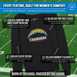 Los Angeles Chargers Women's NFL Ultimate Fan Logo Slouchy Crewneck -Tagless Fleece Lightweight Pullover - Charcoal