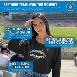 Los Angeles Chargers Women's NFL Ultimate Fan Logo Slouchy Crewneck -Tagless Fleece Lightweight Pullover - Charcoal