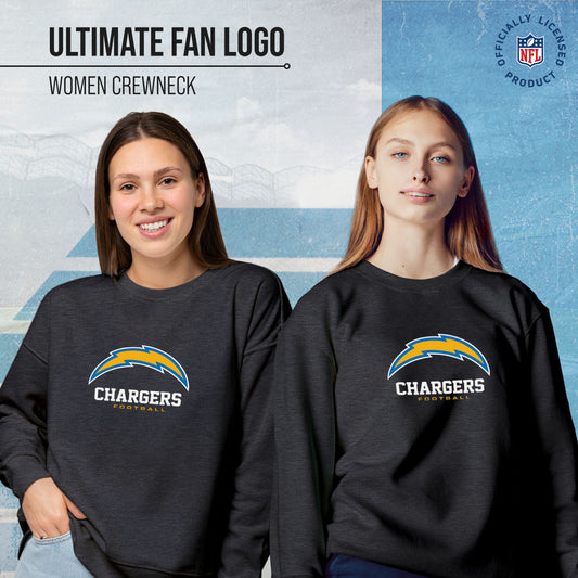 Los Angeles Chargers Women's NFL Ultimate Fan Logo Slouchy Crewneck -Tagless Fleece Lightweight Pullover - Charcoal