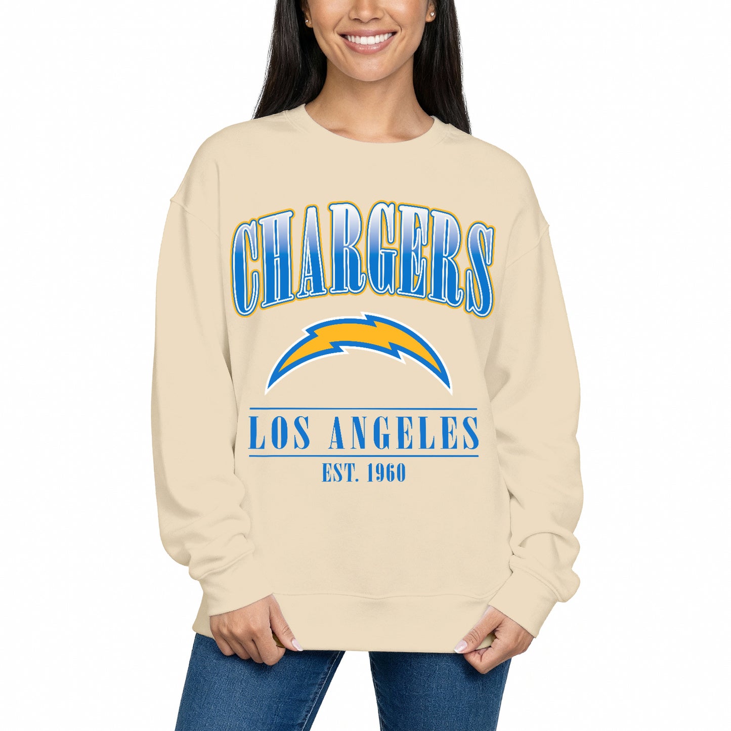 Los Angeles Chargers Womens NFL Starstruck Crewneck Pullover - Cream