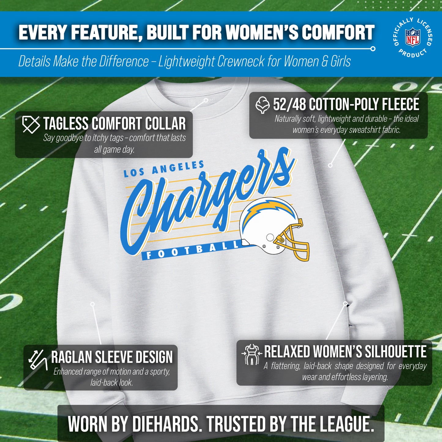 Los Angeles Chargers Womens NFL Scrimmage Line Crewneck Pullover - Gray Heather