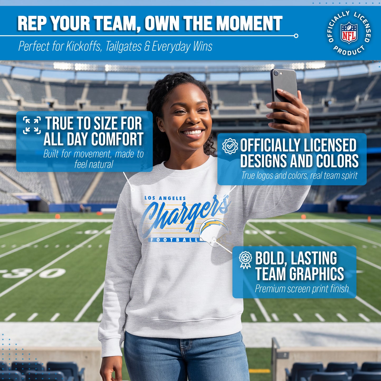 Los Angeles Chargers Womens NFL Scrimmage Line Crewneck Pullover - Gray Heather