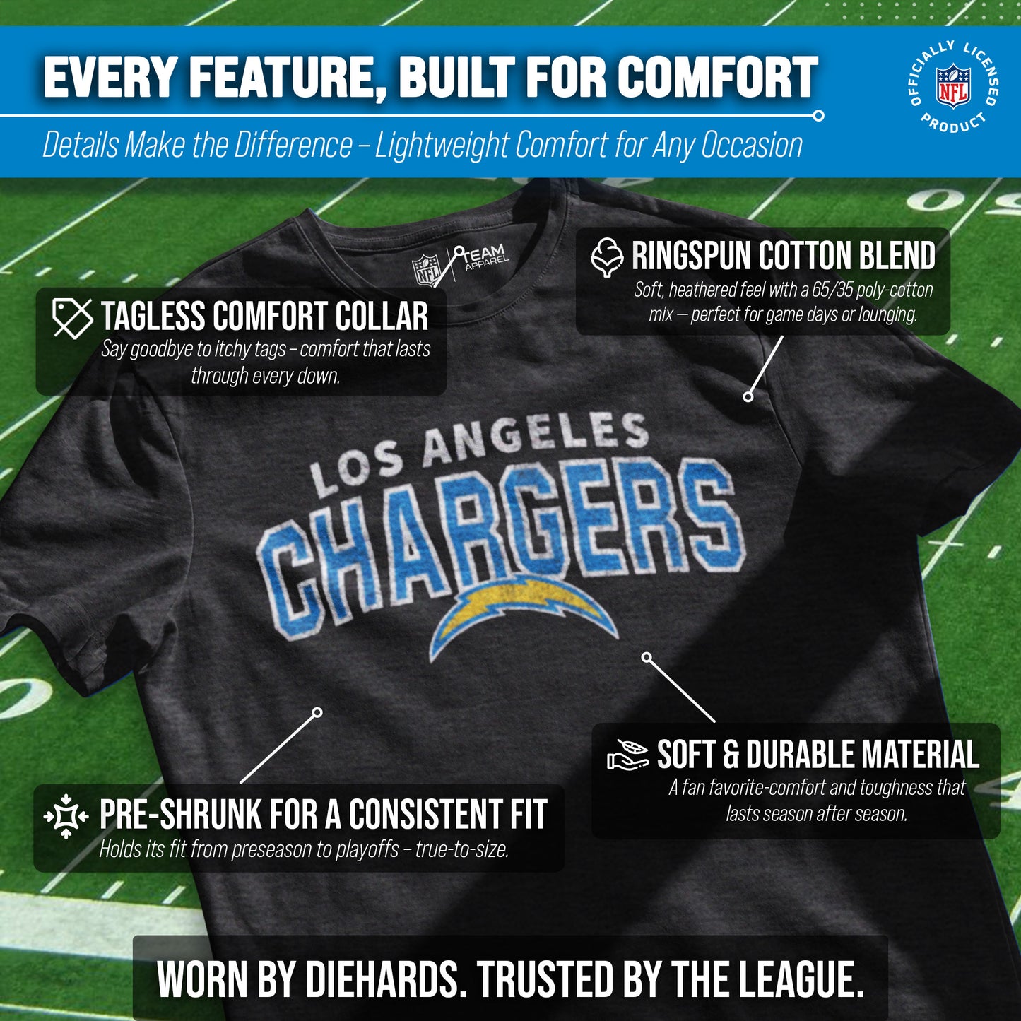 Los Angeles Chargers NFL Starting Fresh Short Sleeve Heather T-Shirt - Black