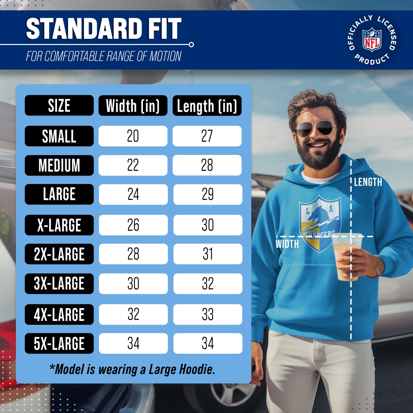 Los Angeles Chargers NFL Adult Unisex Modern Throwback Ultra Soft Fleece Hooded Sweatshirt - Light Blue