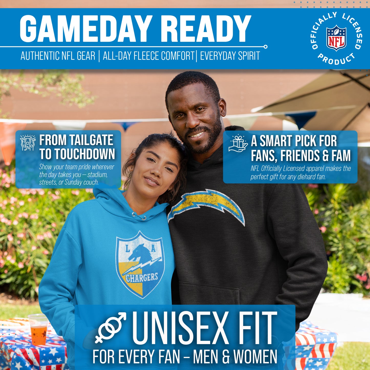 Los Angeles Chargers NFL Adult Unisex Modern Throwback Ultra Soft Fleece Hooded Sweatshirt - Black Heather