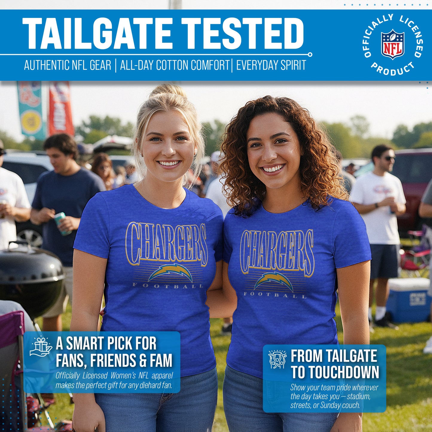 Los Angeles Chargers NFL Womens Overtime Blueprint Tag-Less T-Shirt - Royal