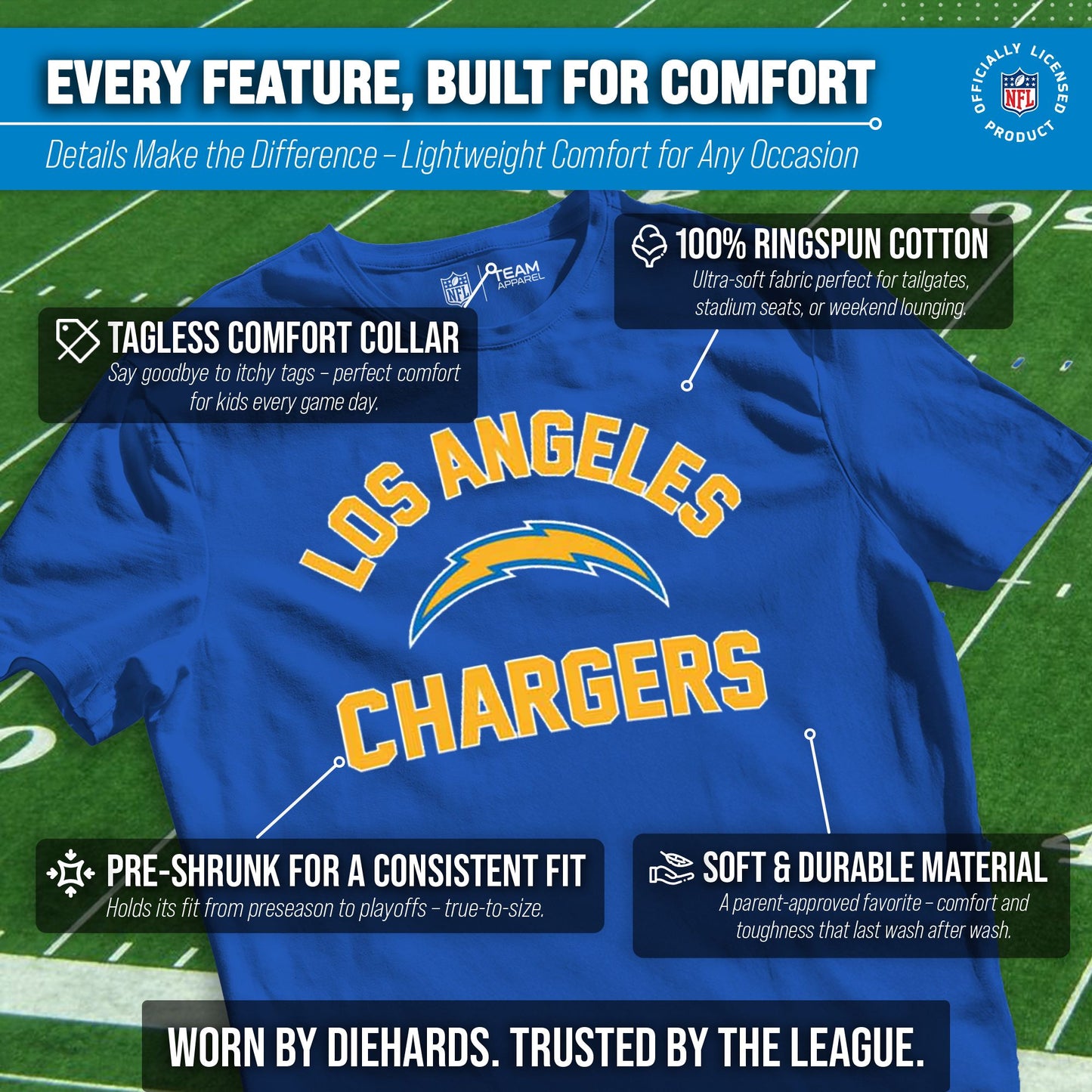Los Angeles Chargers NFL Youth Gameday Football T-Shirt - Royal