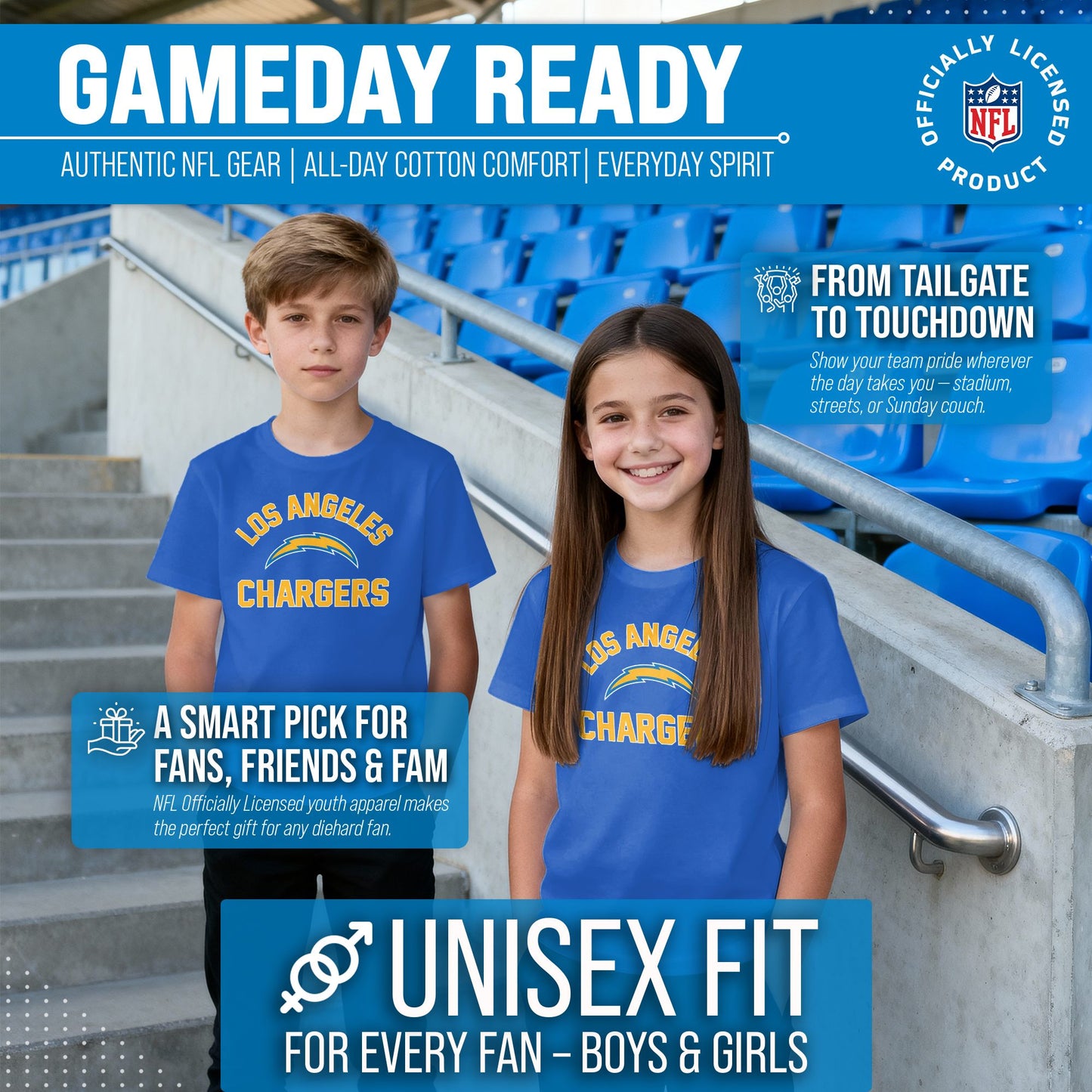 Los Angeles Chargers NFL Youth Gameday Football T-Shirt - Royal