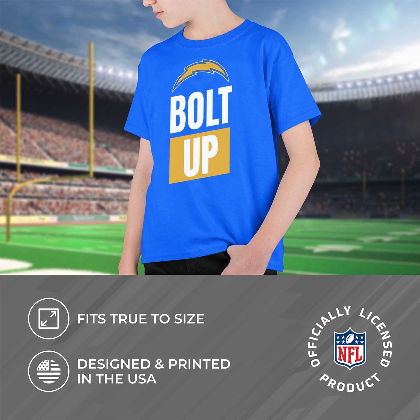 Los Angeles Chargers NFL Youth Team Slogan Short Sleeve Lightweight T Shirt - Royal