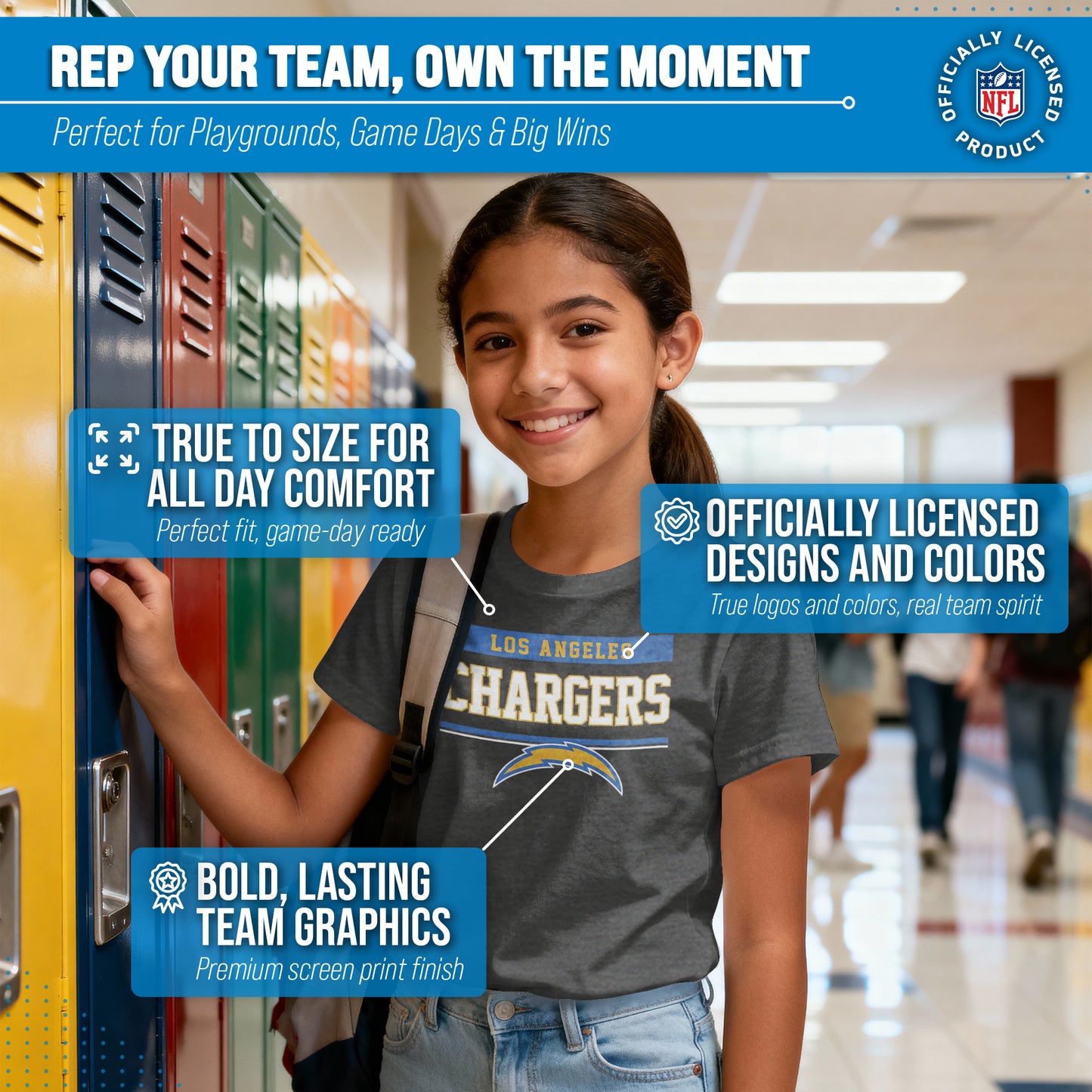 Los Angeles Chargers NFL Youth Short Sleeve Charcoal T Shirt - Charcoal