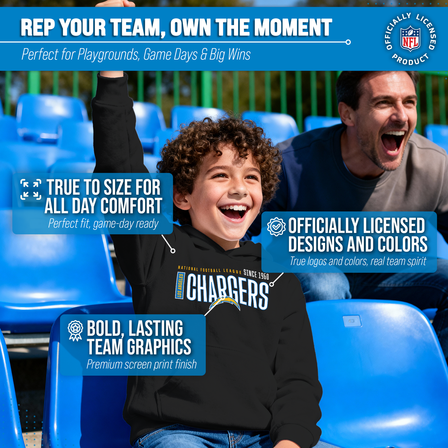 Los Angeles Chargers NFL Youth Modern Endzone Football Fleece Hooded Sweatshirt - Black