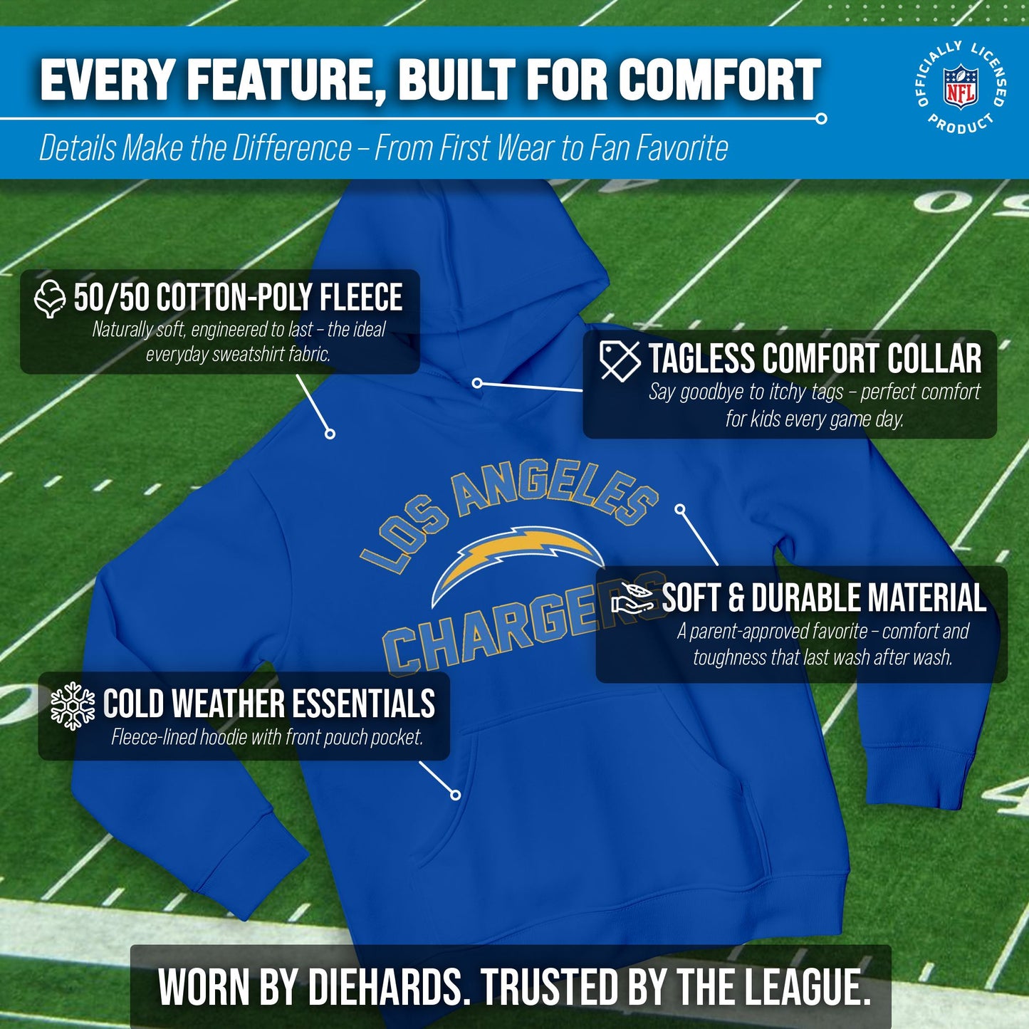 Los Angeles Chargers NFL Youth Gameday Hooded Sweatshirt - Royal