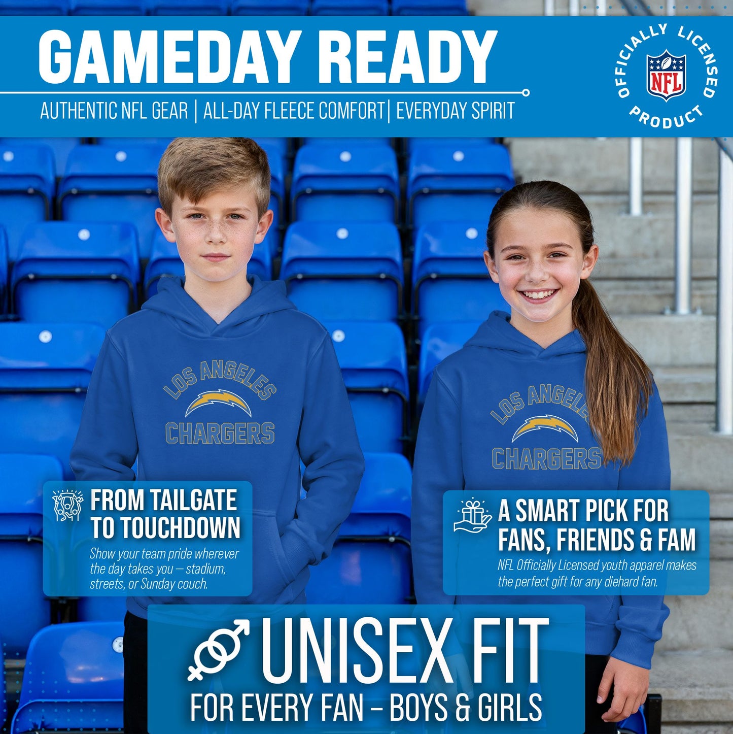 Los Angeles Chargers NFL Youth Gameday Hooded Sweatshirt - Royal