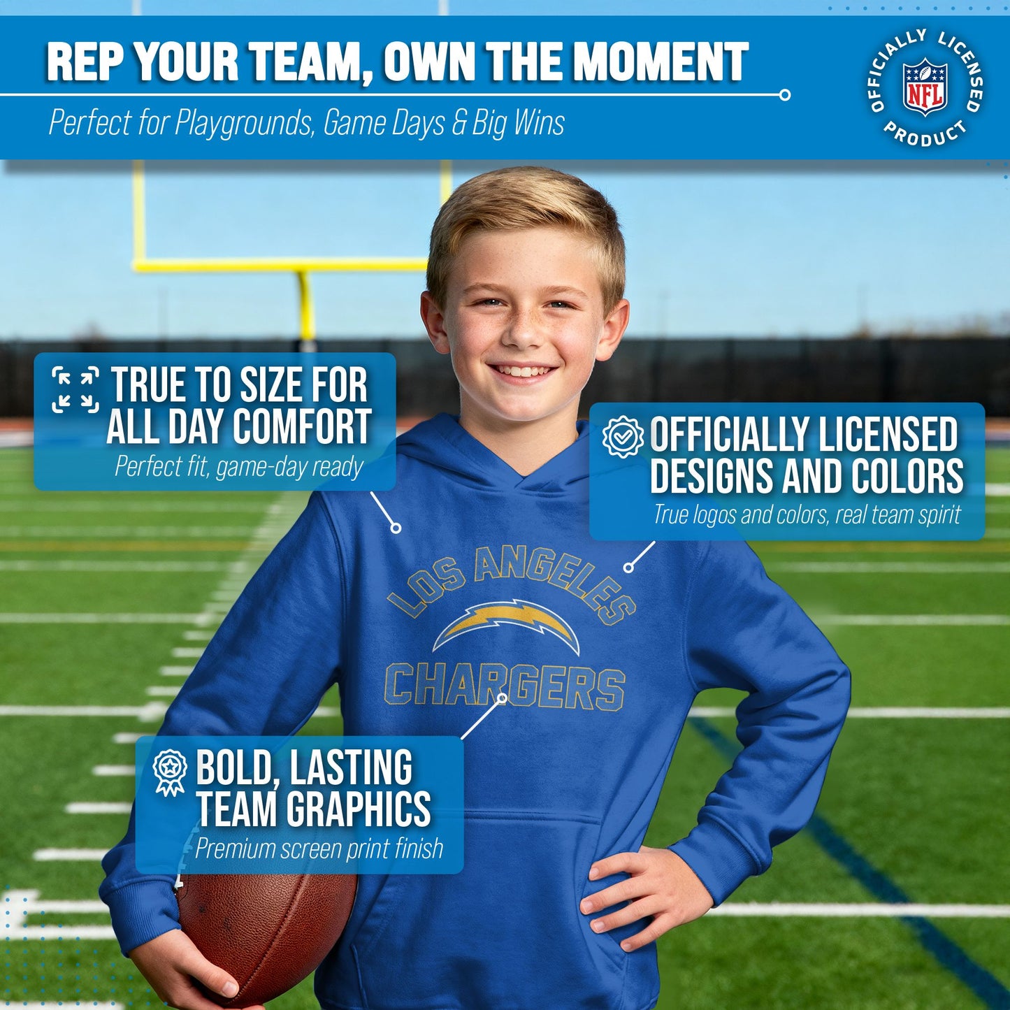 Los Angeles Chargers NFL Youth Gameday Hooded Sweatshirt - Royal