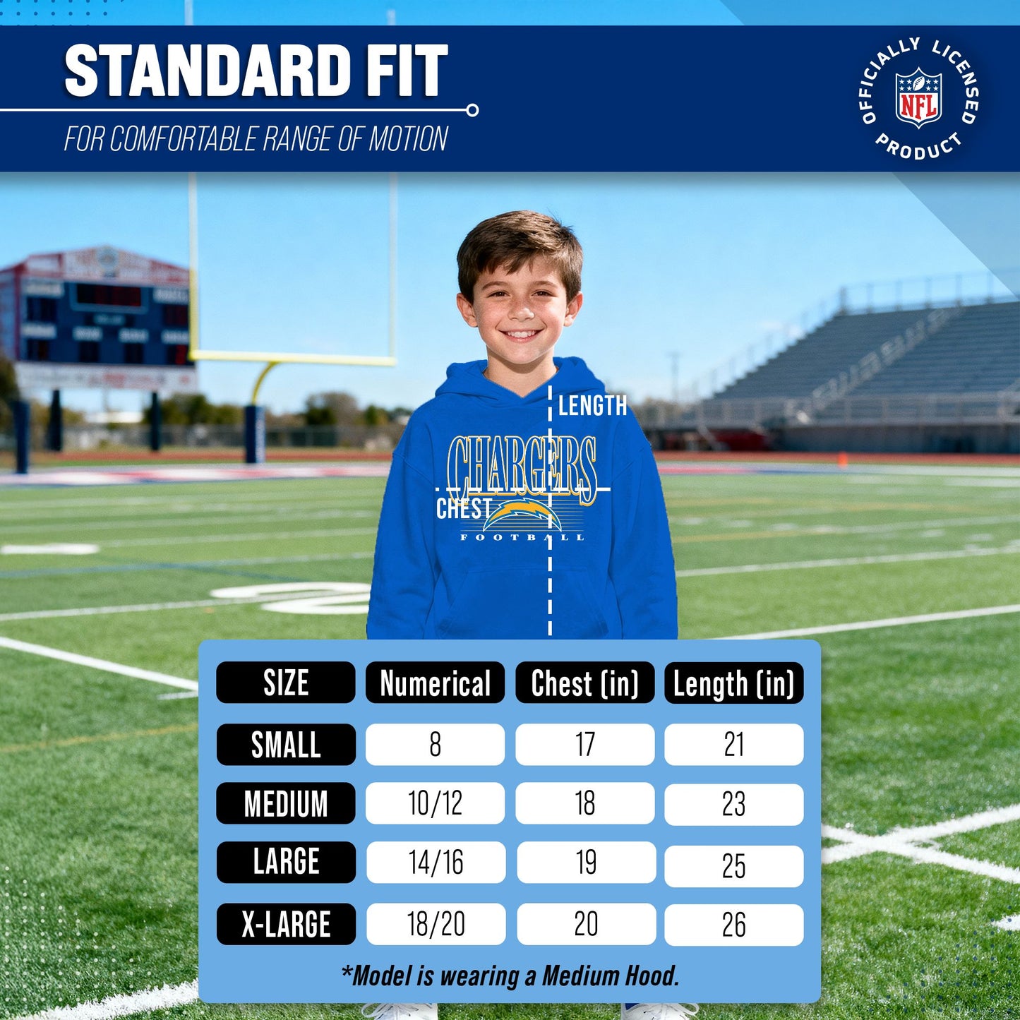 Los Angeles Chargers NFL Youth Overtime Blueprint Football Fleece Hooded Sweatshirt - Royal