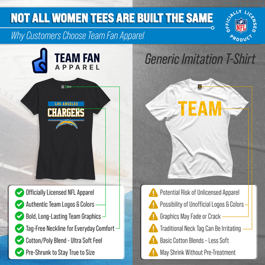 Los Angeles Chargers NFL Women's Team Block Charcoal Tagless T-Shirt - Charcoal