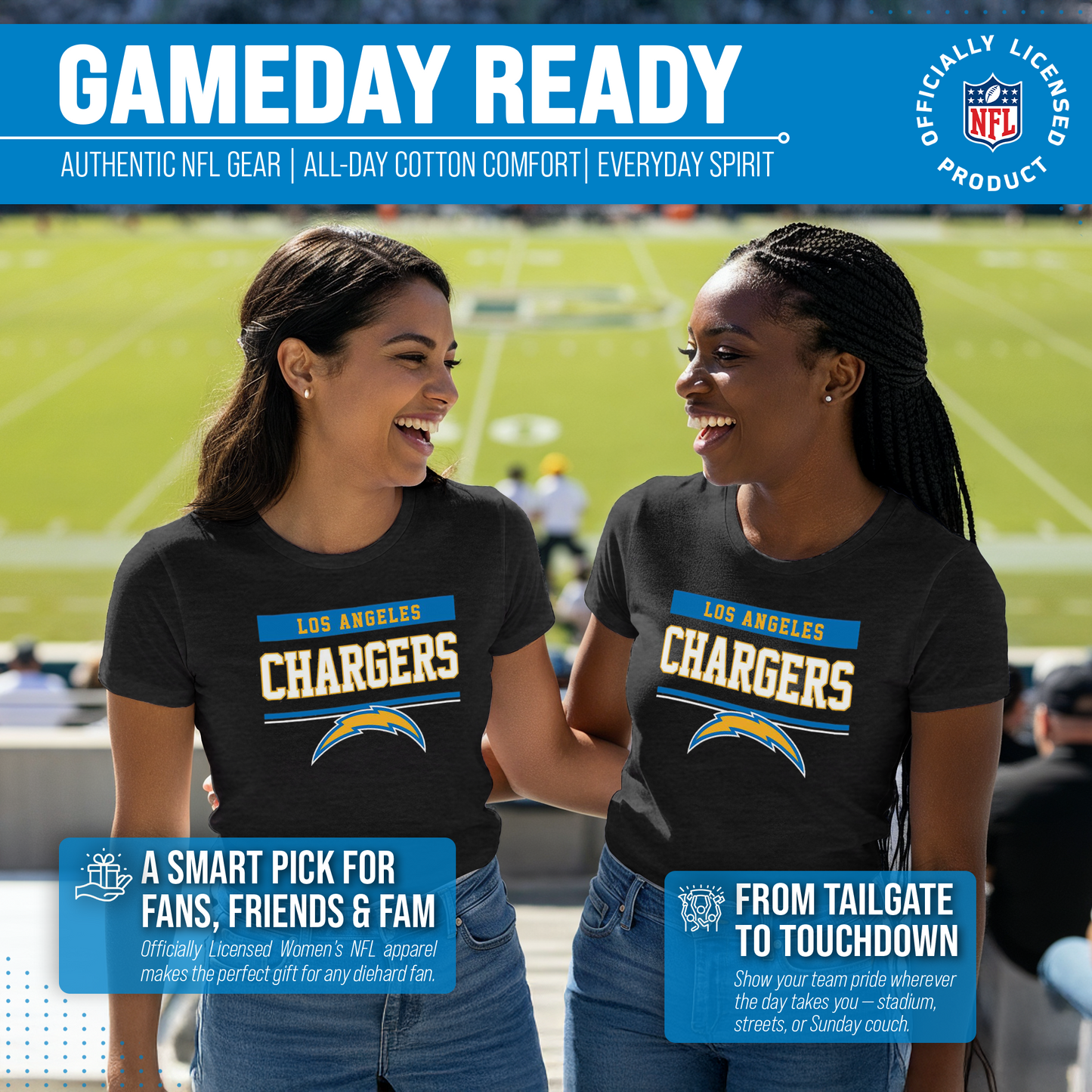 Los Angeles Chargers NFL Women's Team Block Charcoal Tagless T-Shirt - Charcoal