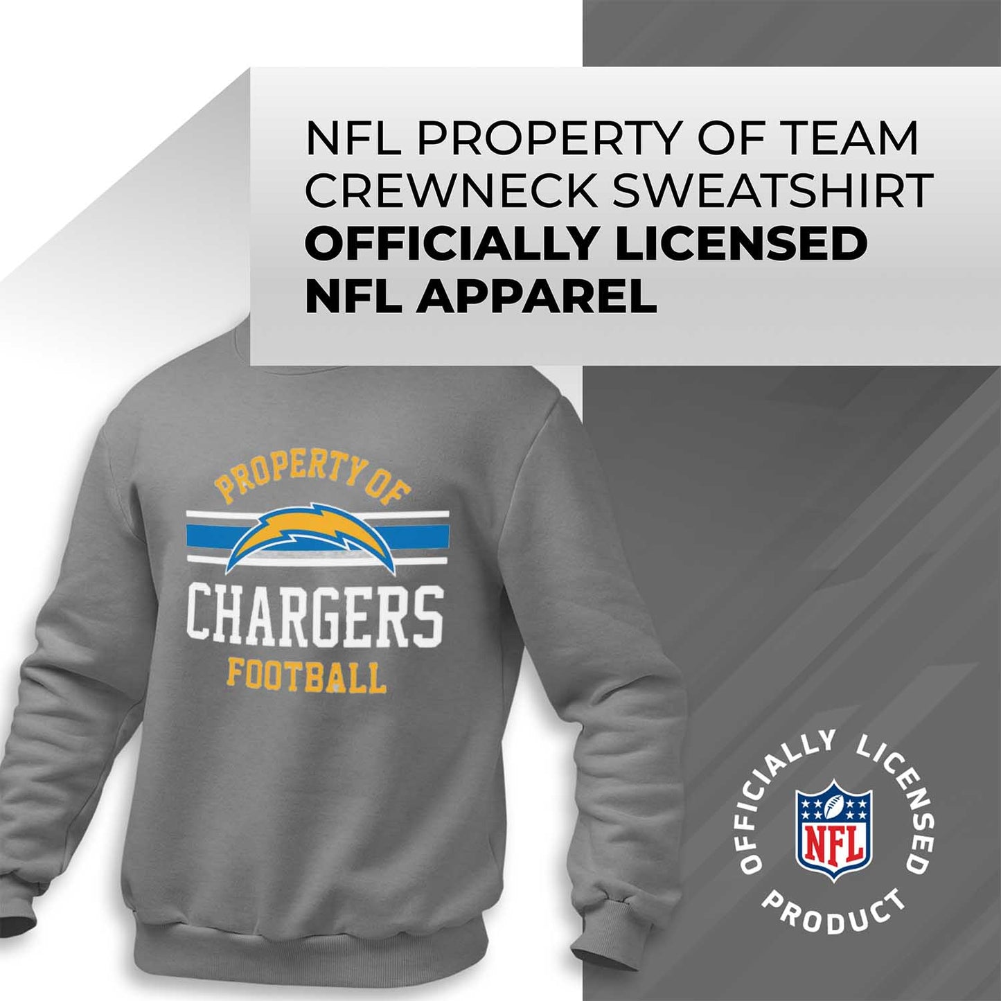 Los Angeles Chargers NFL Adult Property Of Crewneck Fleece Sweatshirt - Sport Gray