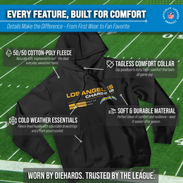 Los Angeles Chargers Adult NFL Speed Stat Sheet Fleece Hooded Sweatshirt - Black