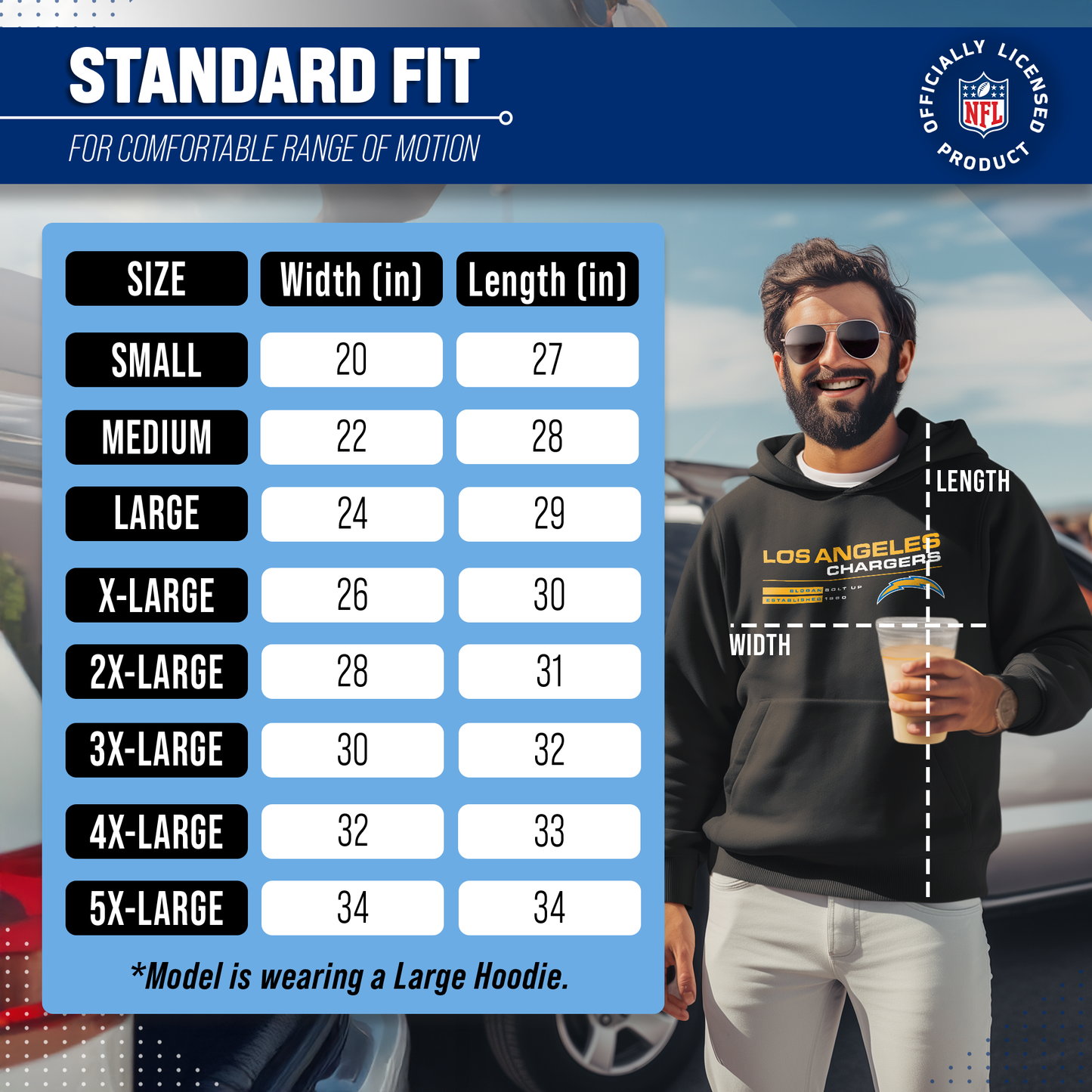 Los Angeles Chargers Adult NFL Speed Stat Sheet Fleece Hooded Sweatshirt - Black