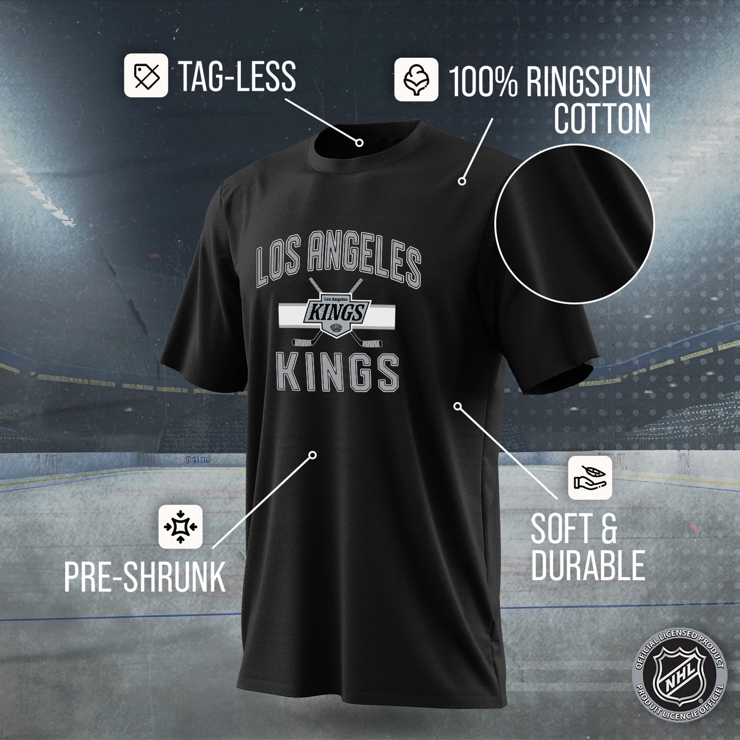 Los Angeles Kings NHL Adult Faceoff Tag-Less T-Shirt - Black