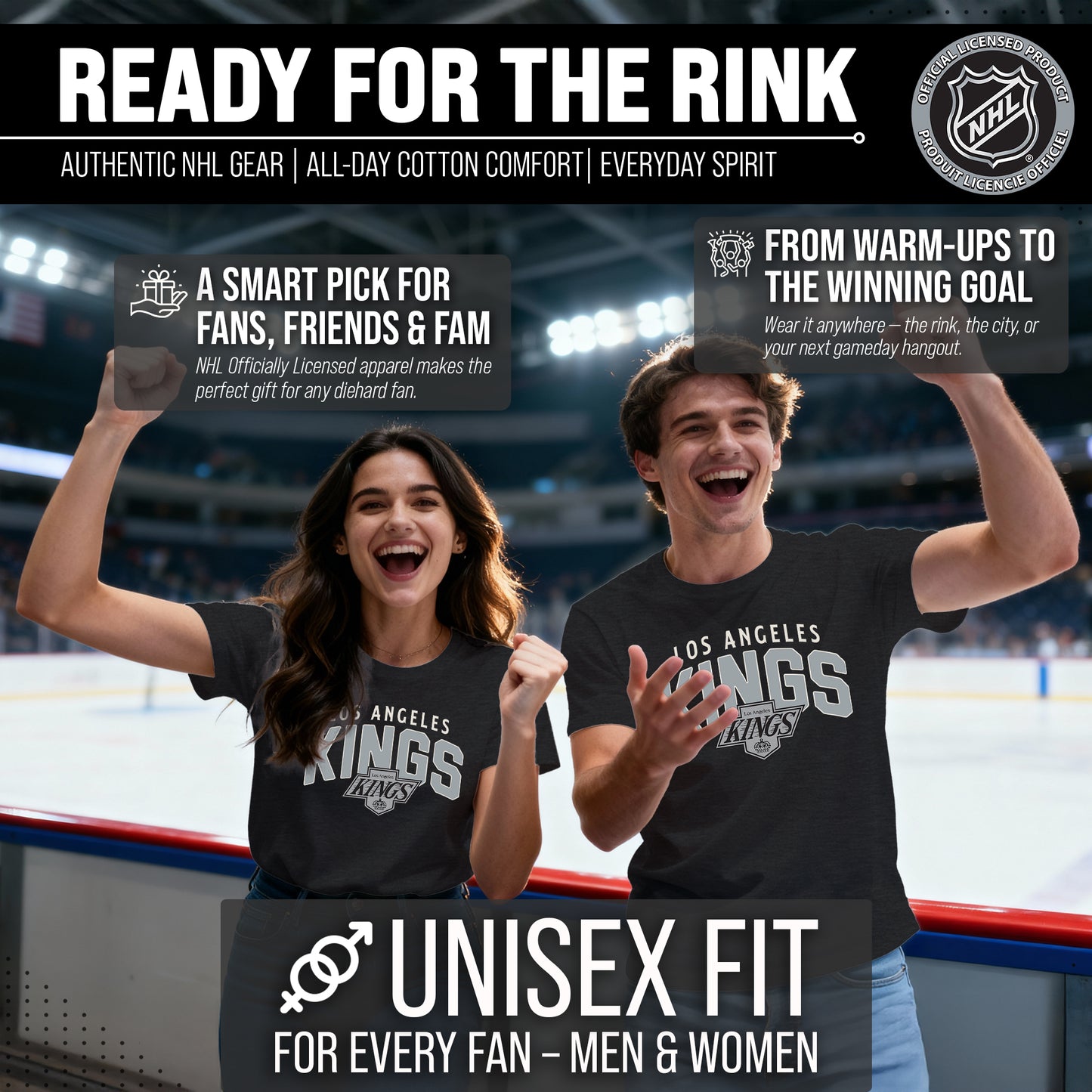 Los Angeles Kings NHL Adult Powerplay Heathered Unisex T-Shirt - Black Heather