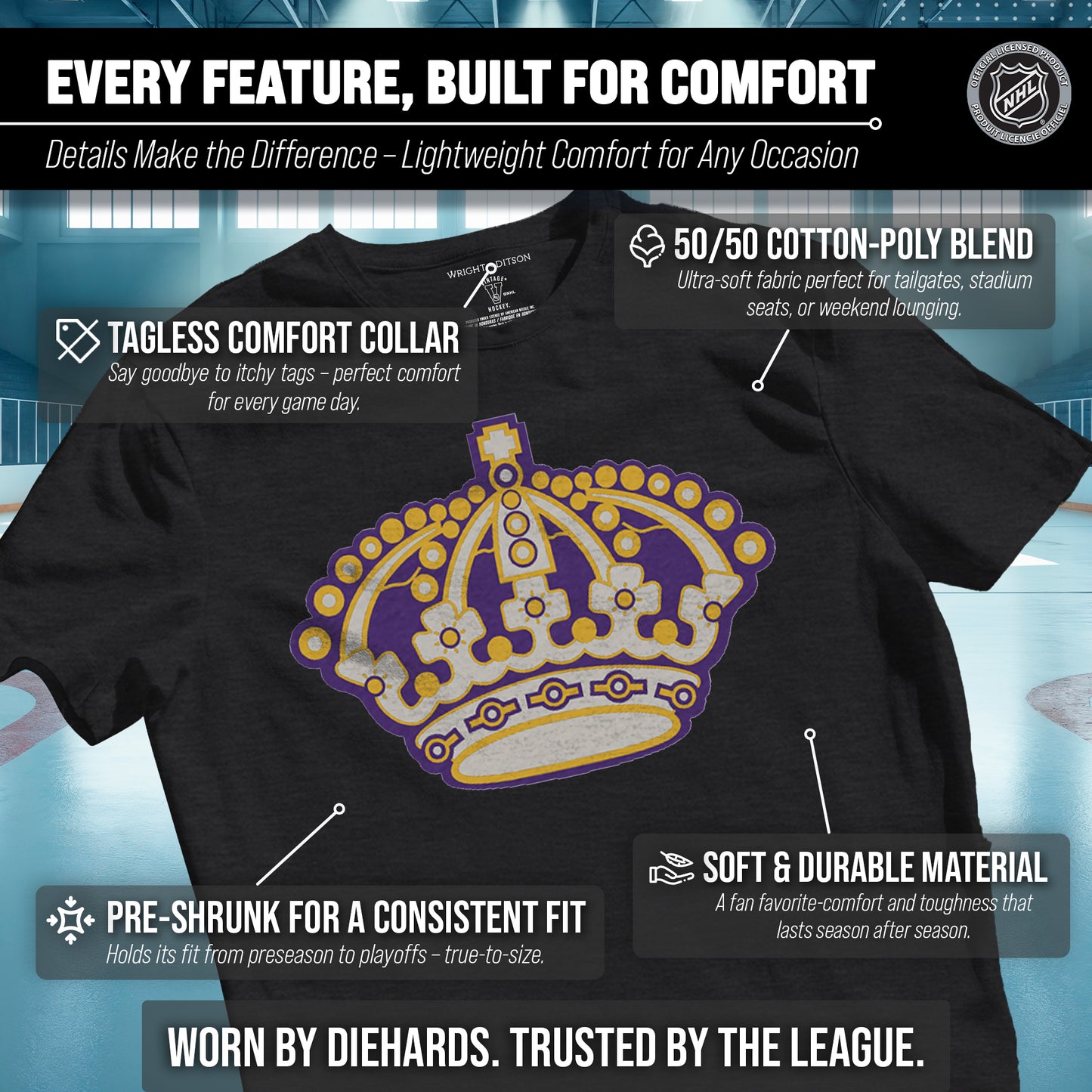 Los Angeles Kings NHL Adult Retro Logo Tag-Less T-Shirt - Black Heather