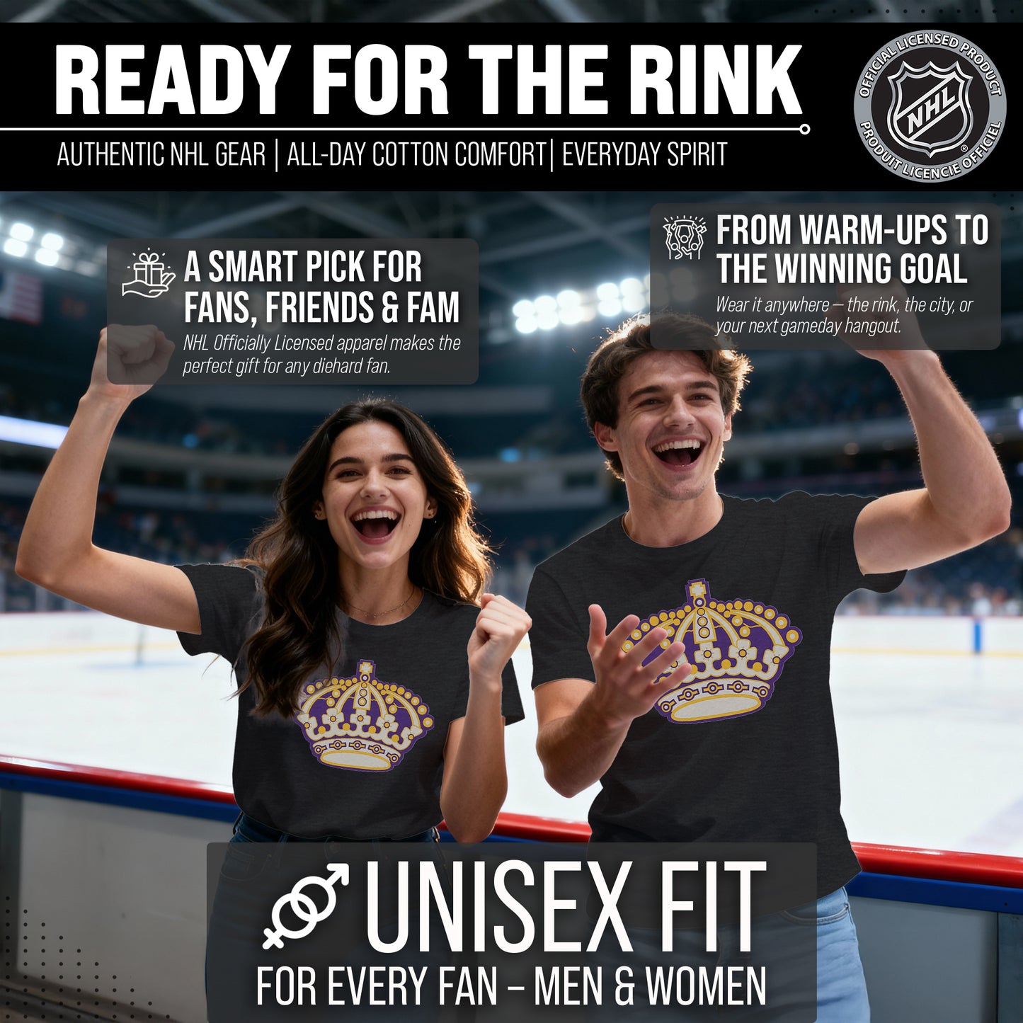 Los Angeles Kings NHL Adult Retro Logo Tag-Less T-Shirt - Black Heather