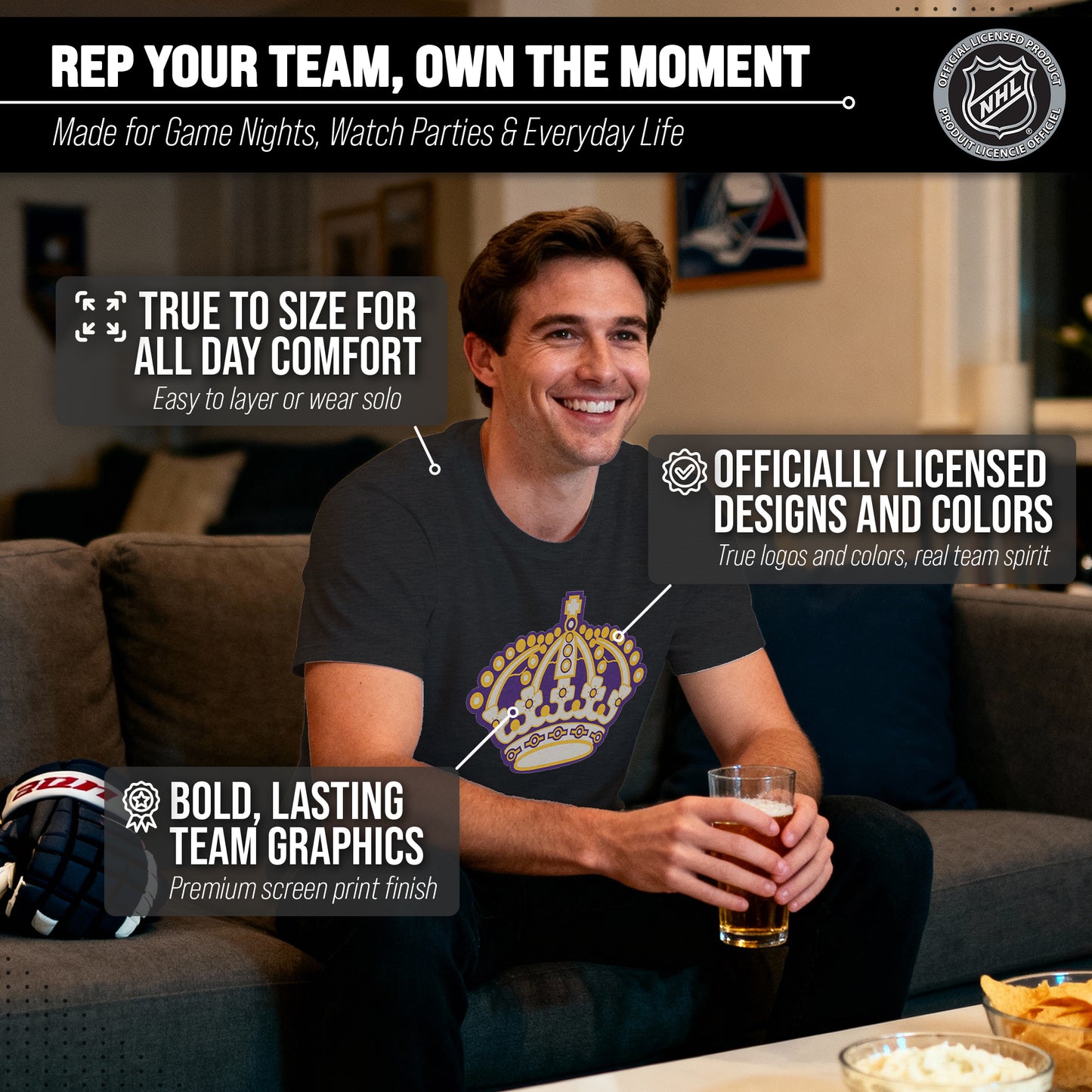 Los Angeles Kings NHL Adult Retro Logo Tag-Less T-Shirt - Black Heather