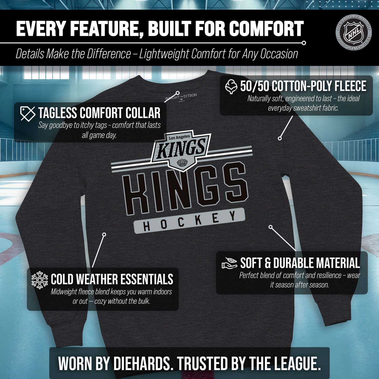 Los Angeles Kings NHL Charcoal True Fan Crewneck Sweatshirt - Charcoal