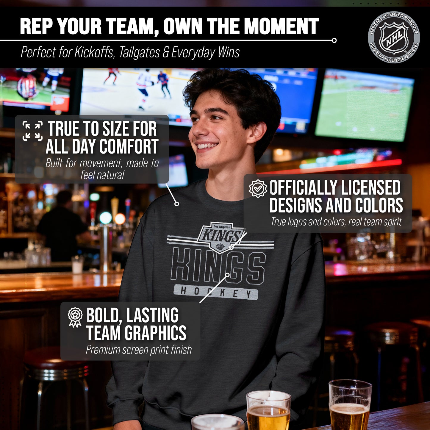 Los Angeles Kings NHL Charcoal True Fan Crewneck Sweatshirt - Charcoal