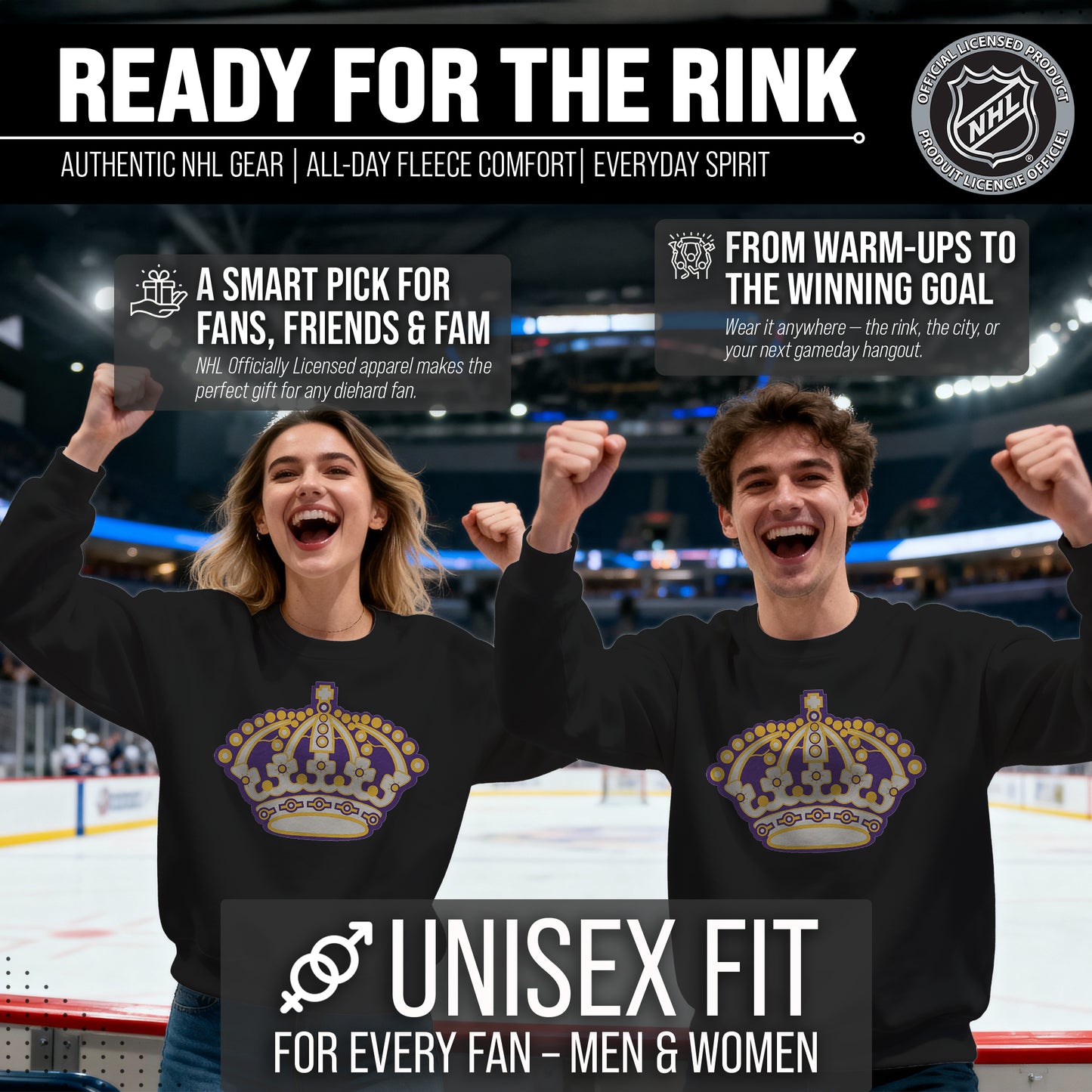 Los Angeles Kings Adult NHL Retro Logo Hockey Fleece Crewneck Sweatshirt - Black Heather