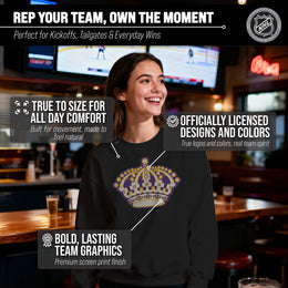 Los Angeles Kings Adult NHL Retro Logo Hockey Fleece Crewneck Sweatshirt - Black Heather