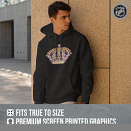 Los Angeles Kings Adult NHL Retro Logo Hockey Fleece Hooded Sweatshirt - Black Heather