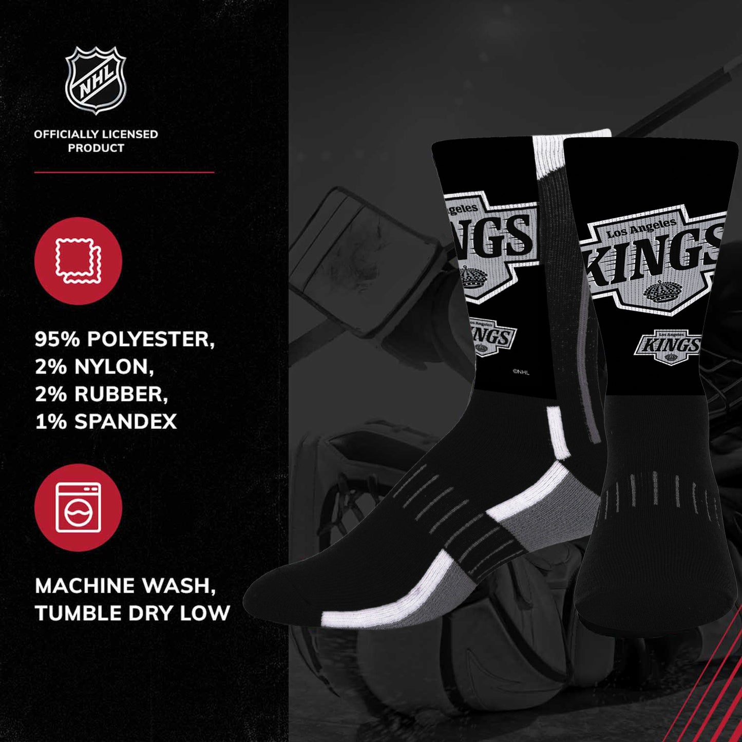 Los Angeles Kings Youth NHL Zoom Curve Team Crew Socks - Black