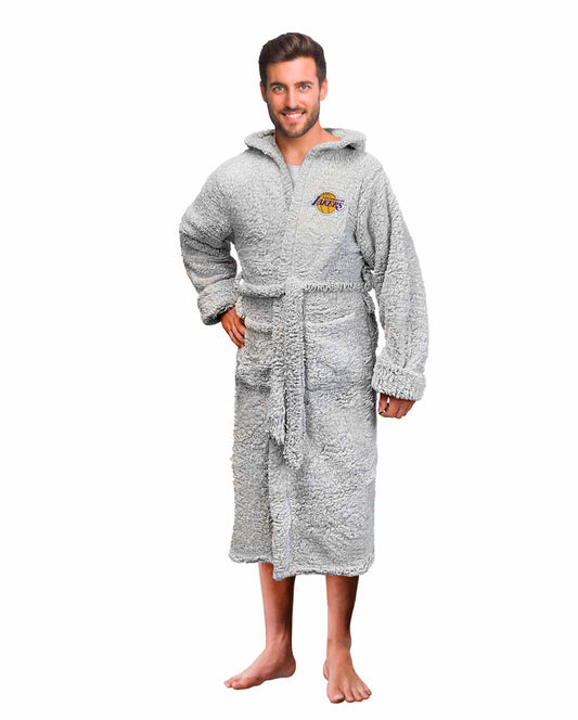 Los Angeles Lakers NBA Adult Plush Hooded Robe with Pockets - Gray