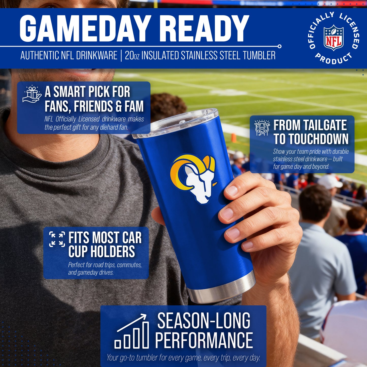 Los Angeles Rams NFL 20oz Gameday Stainless Steel Tumbler - Royal