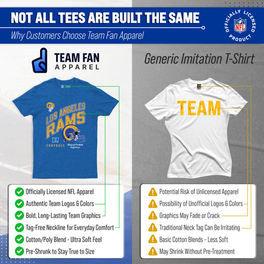 Los Angeles Rams NFL Adult Distressed Helmet Tag-Less T-Shirt - Royal Heather