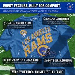 Los Angeles Rams NFL Adult Distressed Helmet Tag-Less T-Shirt - Royal Heather