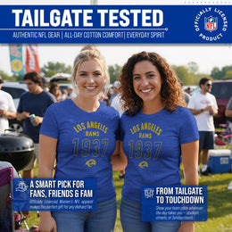 Los Angeles Rams NFL Womens Big Date Tag-Less T-Shirt - Royal Heather