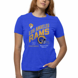Los Angeles Rams NFL Womens Distressed Helmet Tag-Less Soft T-Shirt - Royal Heather