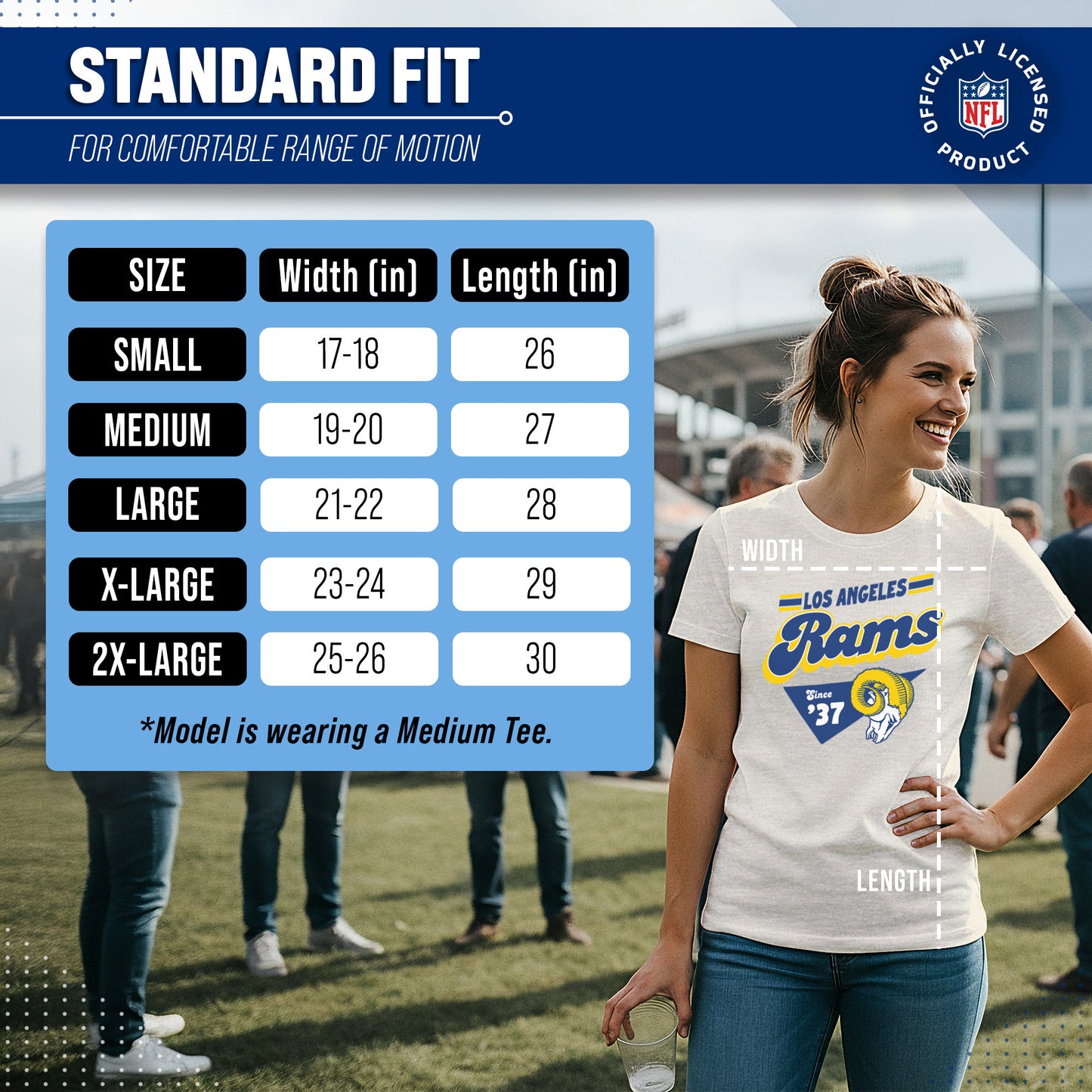 Los Angeles Rams NFL Womens Vintage Charm Tag-Less Soft T-Shirt - Birch